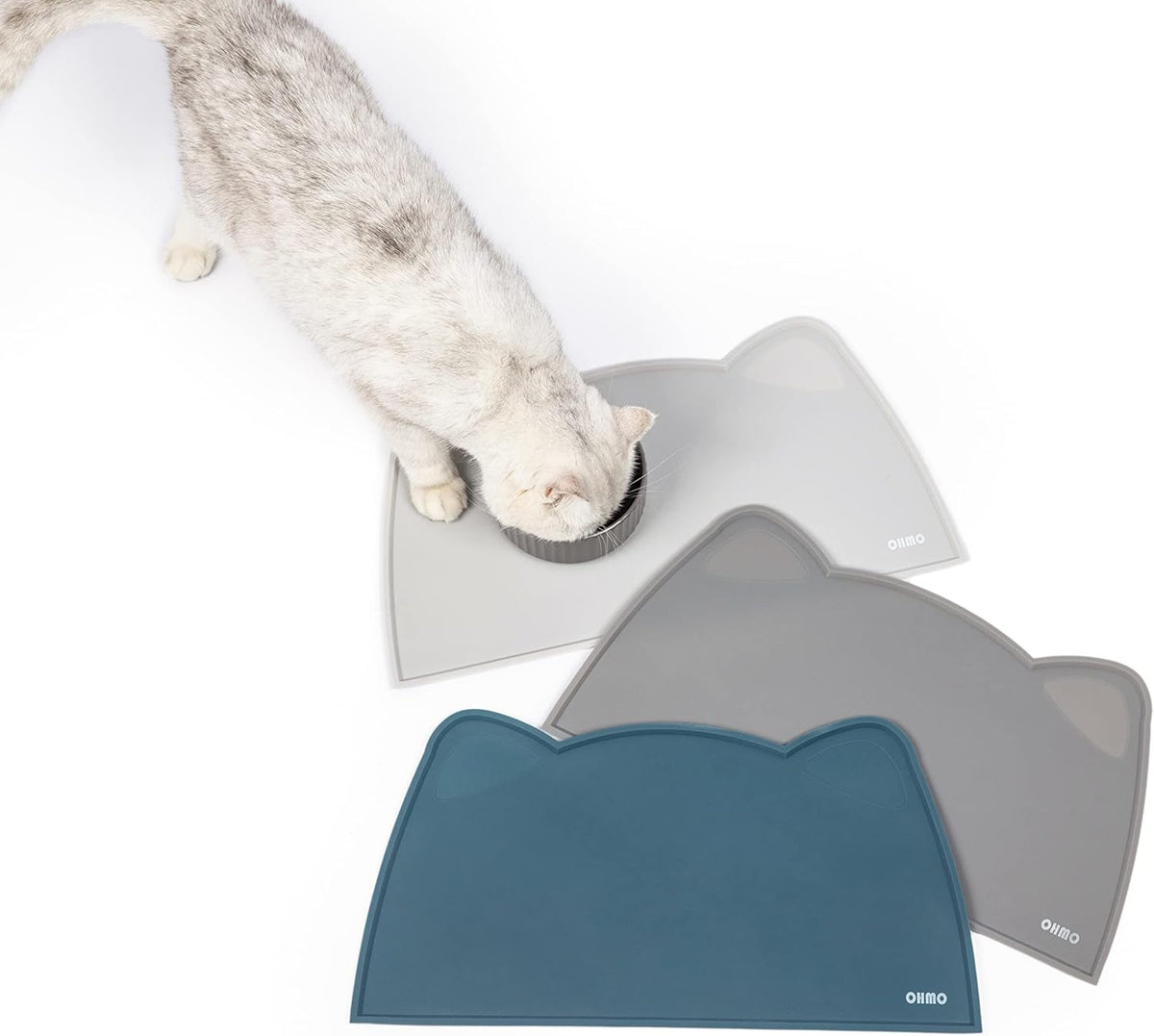 OHMO - Cat Food Mat, Silicone Pet Feeding Mat for Floor Non-Skid Waterproof Dog Water Bowl Tray