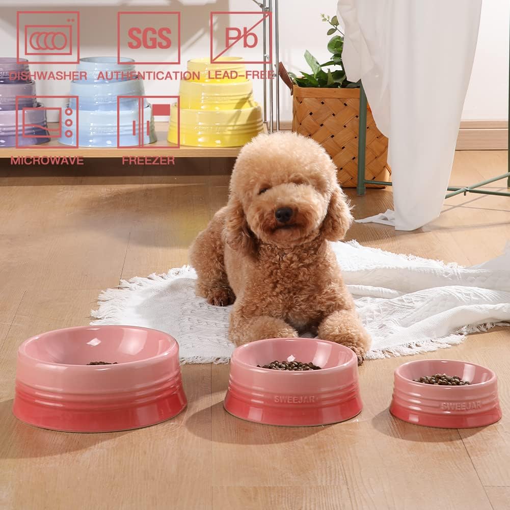 Sweejar Ceramic Dog Bowl, 32 oz, Gradient Pink, Porcelain Pet Dish for Food and Water, Non