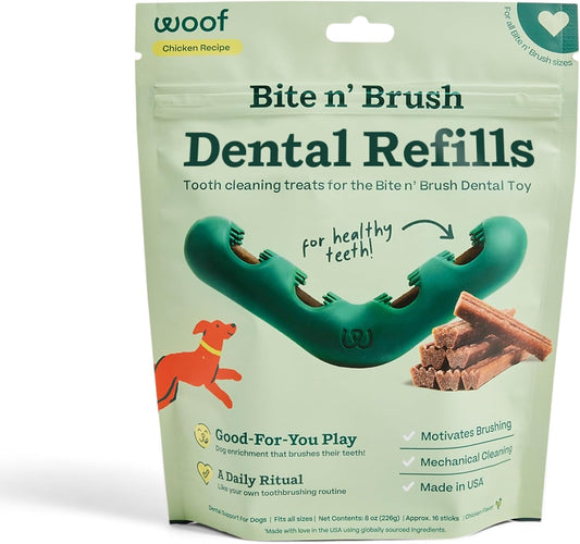 WOOF - Bite n' Brush Refills for The Dog Toothbrush Toy - Scrub Plaque and Tartar from Your Dog's