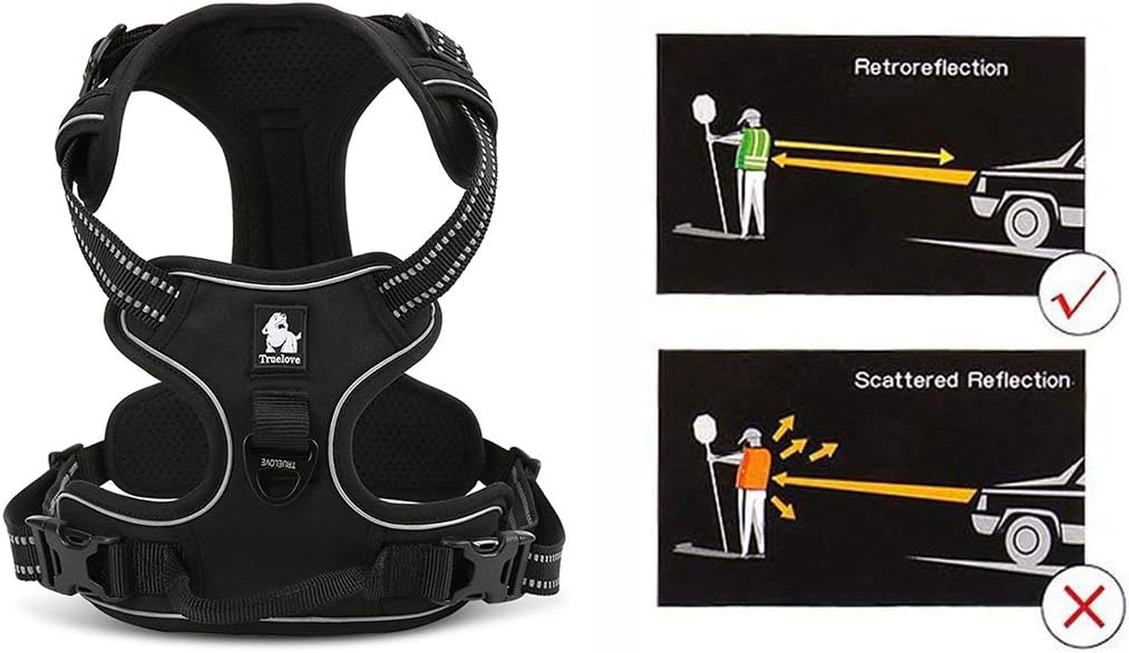 Truelove No Pull Dog Harness with Easy Control Handle and 2 Leash Attachments,Reflective Adjustable