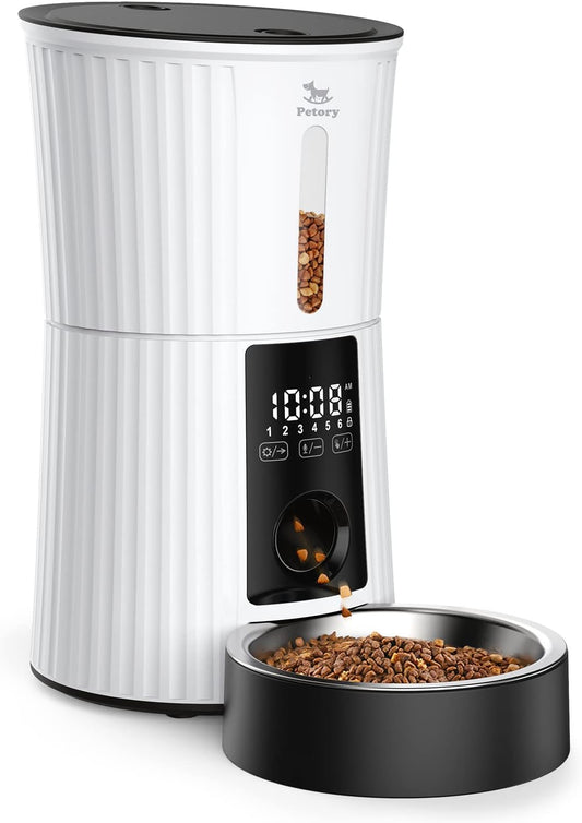Petory Automatic Cat Feeders - 4L Timed Cat Feeders for Dry Food Built-in Battery up to 6 Meals