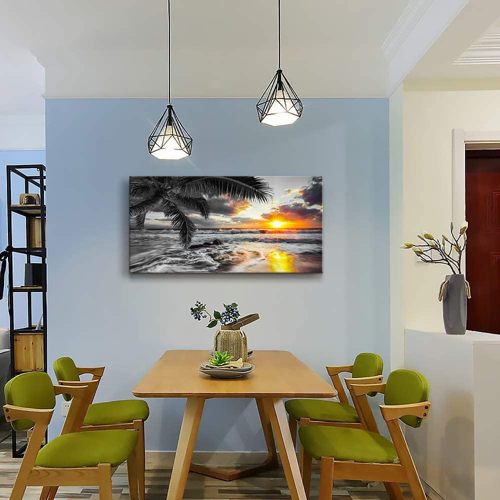 Yxbhhym-Black and White Wall Art Beach Décor Large Ocean Canvas Pictures Wave Sunrise Seascape