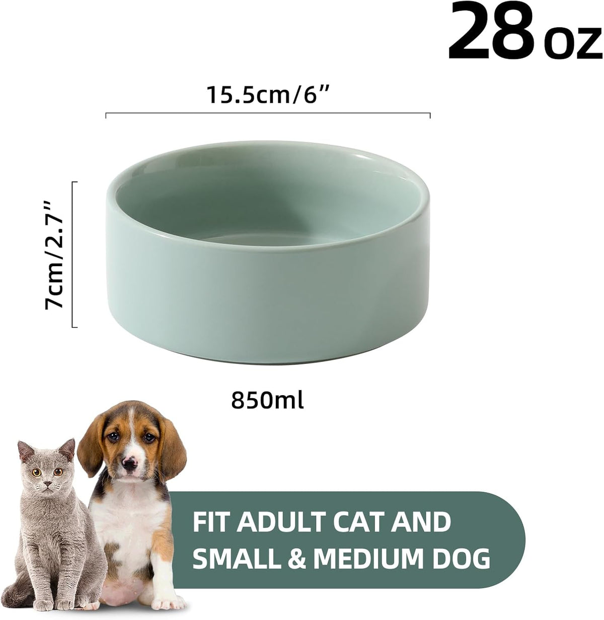 Ceramic Set of 2 Dog Bowls, Food and Water Bowls for Dogs, Puppy, 2pcs Dog Dishes, Pet