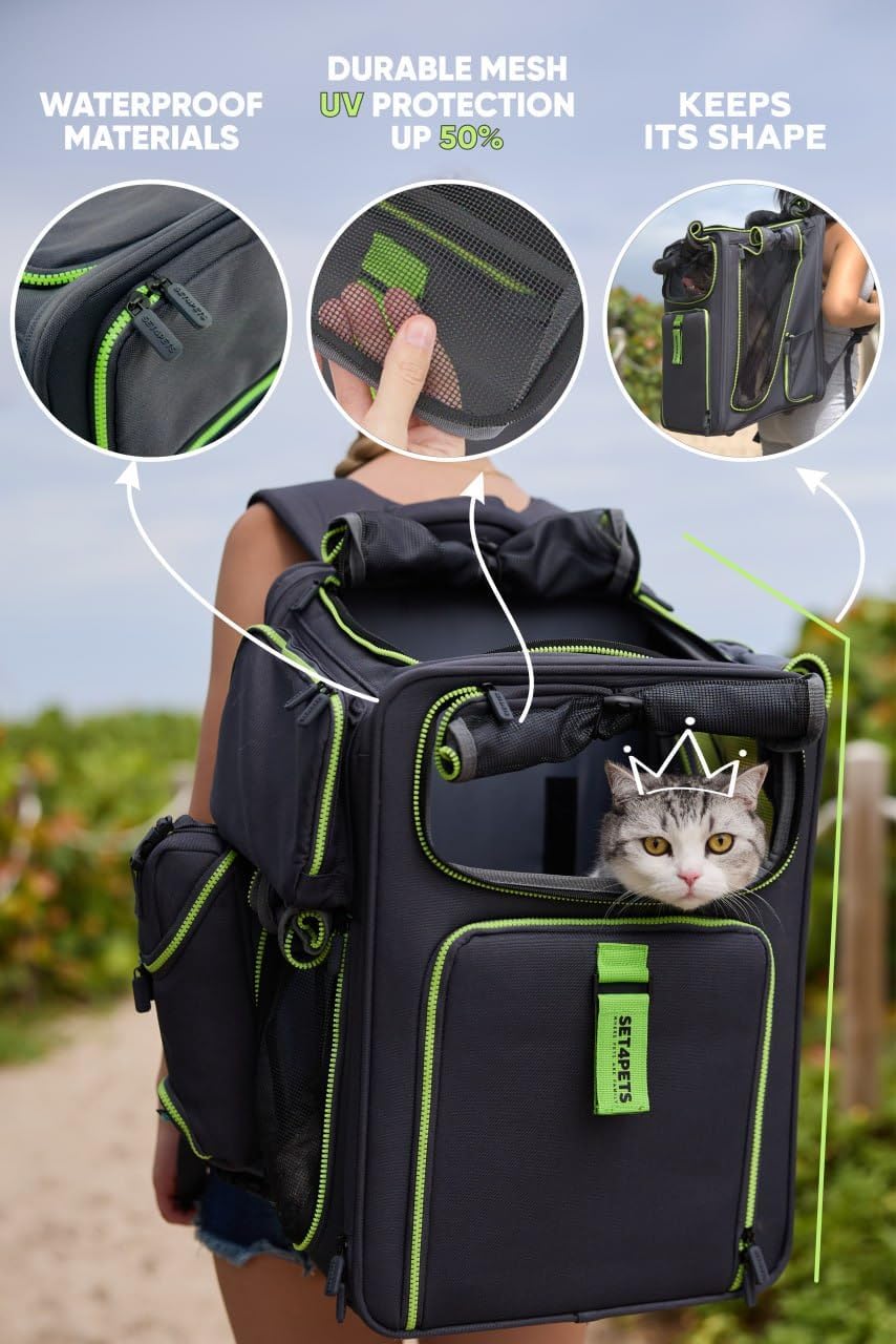 Cat Backpack Carrier & Dog Car Seat for Small Pets Up to 25 lbs - Expandable Cat Carrier Backpack