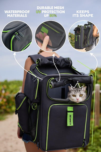 Cat Backpack Carrier & Dog Car Seat for Small Pets Up to 25 lbs - Expandable Cat Carrier Backpack