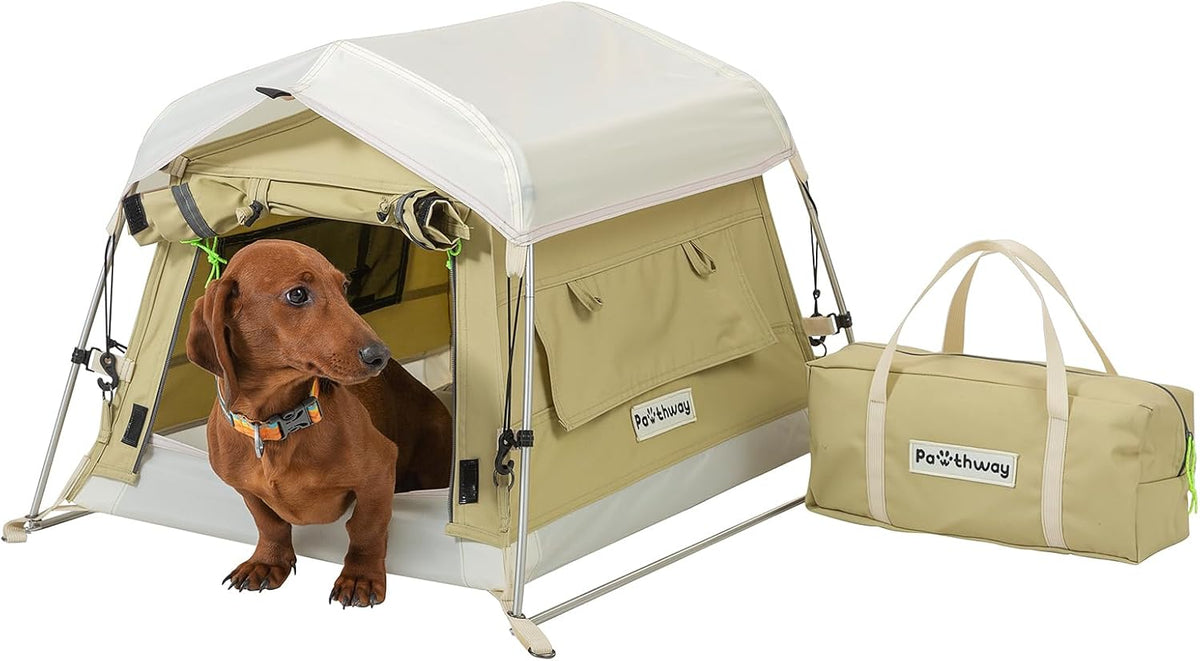Dog Tent Cotton Fabric, Aluminum Poles and Camping Mat, Outdoor Weatherproof, Dog House Outdoor