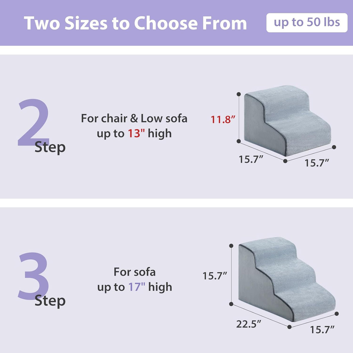 Dog Stairs for Small Dogs, 2-Steps Dog Ramp for Couch, Pet Stairs with Highly Supportive Foam and