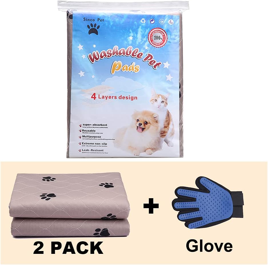 SincoPet Washable Dog Pee Pads with Puppy Grooming Gloves,Puppy Pads,Reusable Pet Training