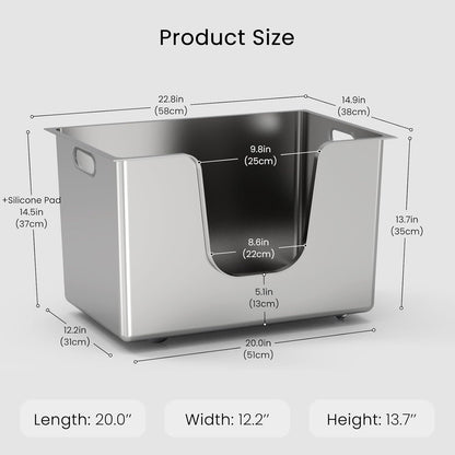 Enclosed Stainless Steel Cat Litter Box 13.8” High Sides, Extra Large Litter Box for Big Cats, XL