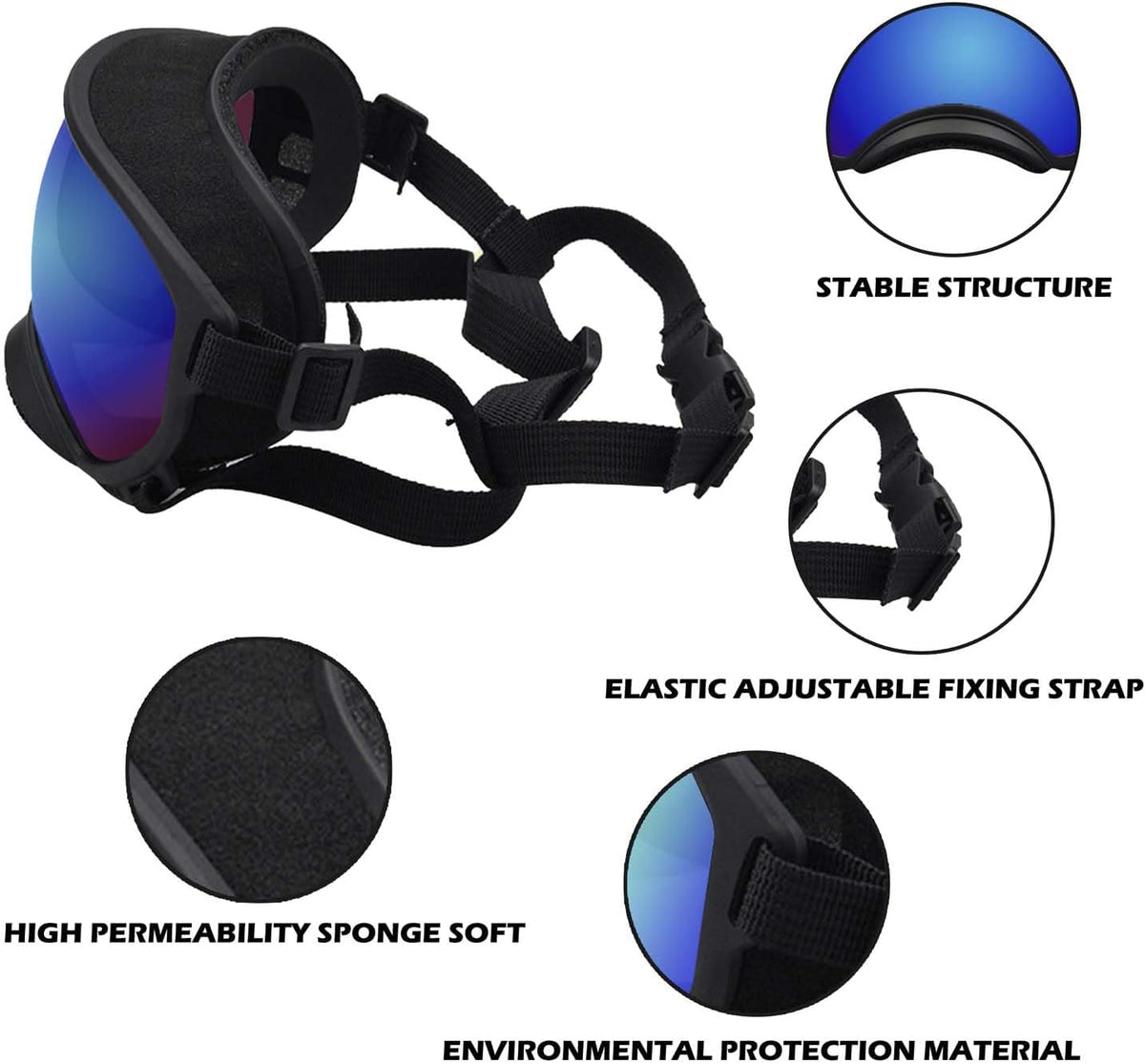 Medium Dog Sunglasses with Adjustable Strap UV Protection, Winproof Dog Puppy Sunglasses, Suitable