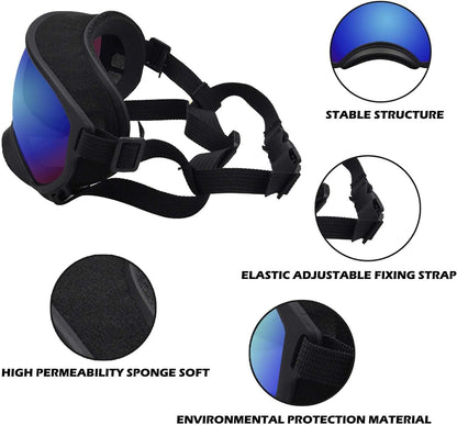 Medium Dog Sunglasses with Adjustable Strap UV Protection, Winproof Dog Puppy Sunglasses, Suitable
