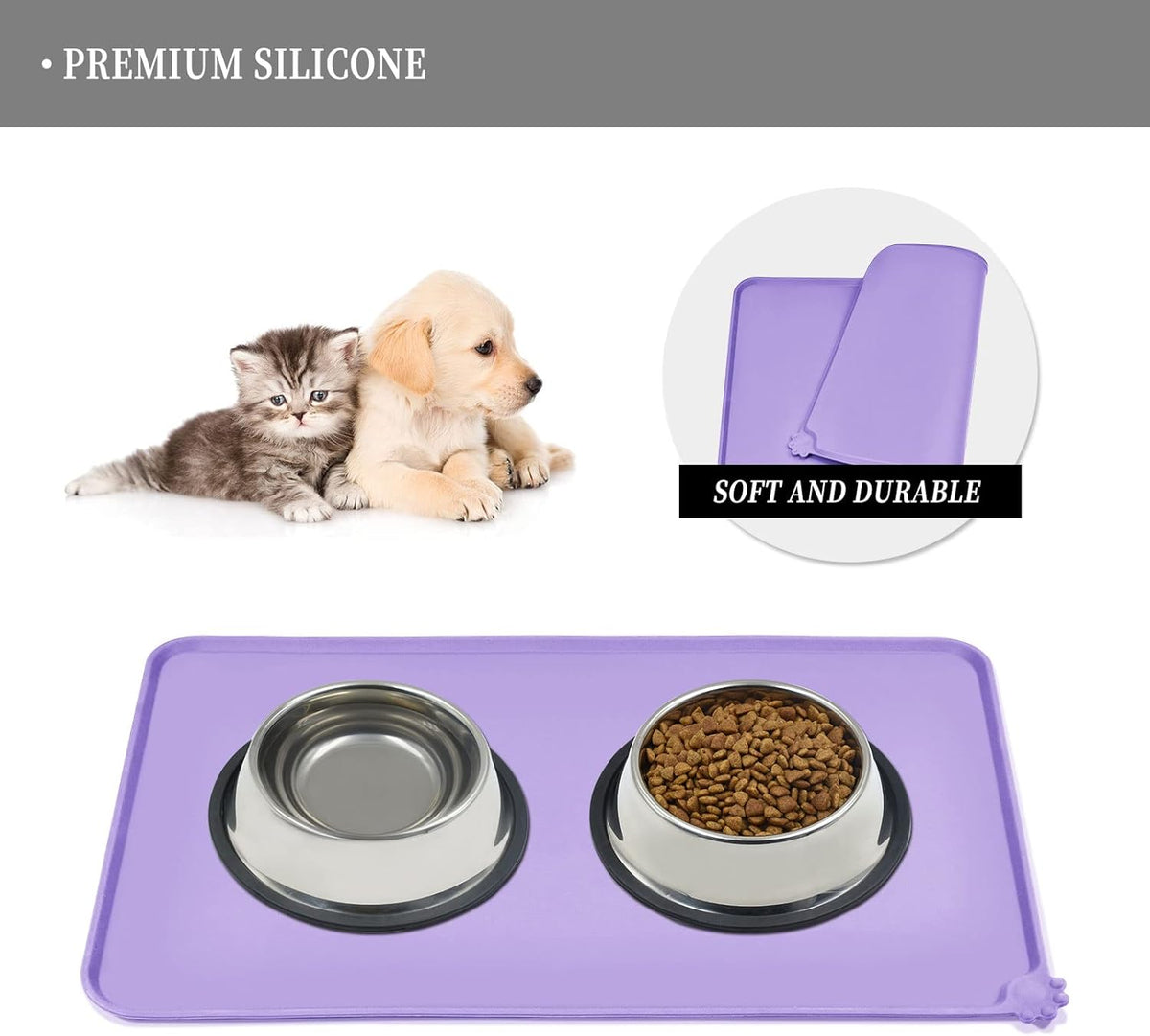 Waterproof Pet Feeding Mat with High Raised Edges, Heavier and Thicker Placemats for Cat Dog Water