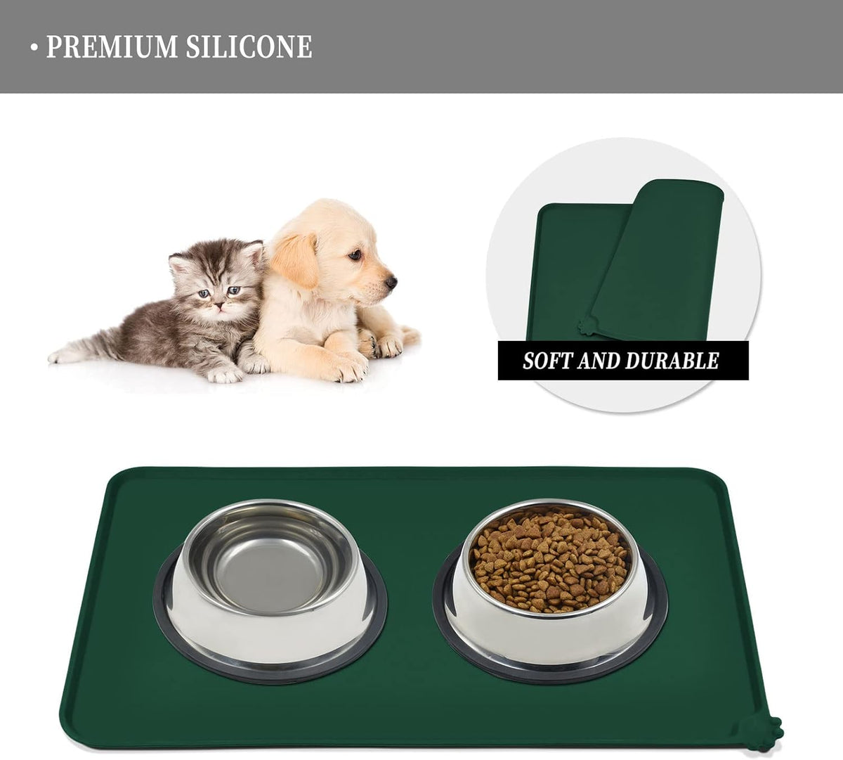 Waterproof Pet Feeding Mat with High Raised Edges, Heavier and Thicker Placemats for Cat Dog Water
