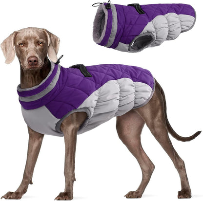 FUAMEY Dog Coat for Large Dogs,Waterproof Dog Winter Jacket with Harness Built in Puppy Cold