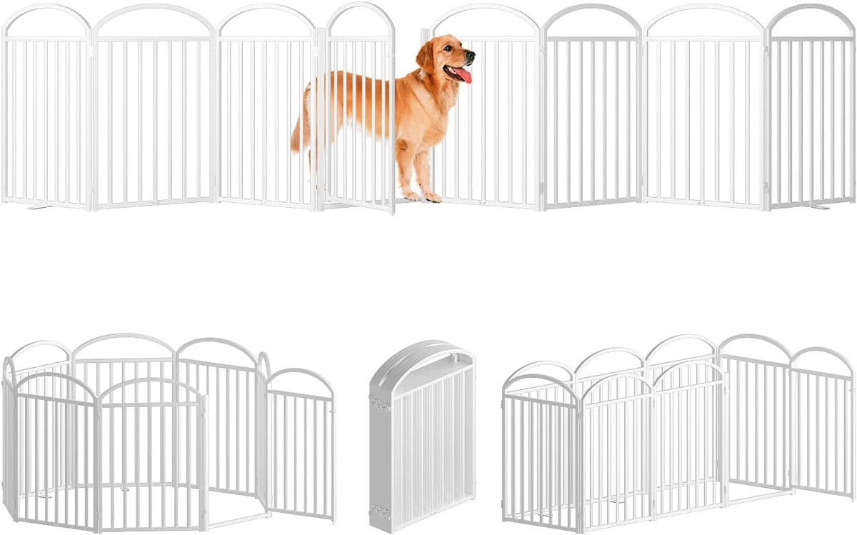 8 Panles Full Matel Freestanding Dog Gates with Door, 192"Extra Wide 32"Tall Free Standing Dog Pet