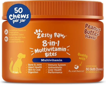 Zesty Paws Dog Multivitamin, Chewable Dog Vitamins and Supplements for Hip & Joints, Skin & Coat