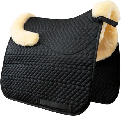 Woolous Dressage Saddle Pad, English Saddle Pad with Sheepskin Trim, Lambskin Wool Fleece Lining