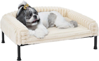 Veehoo Elevated Dog Bed with Bolster Cushion, Fluffy Plush Dog Couch Beds for Small Dogs, Cats
