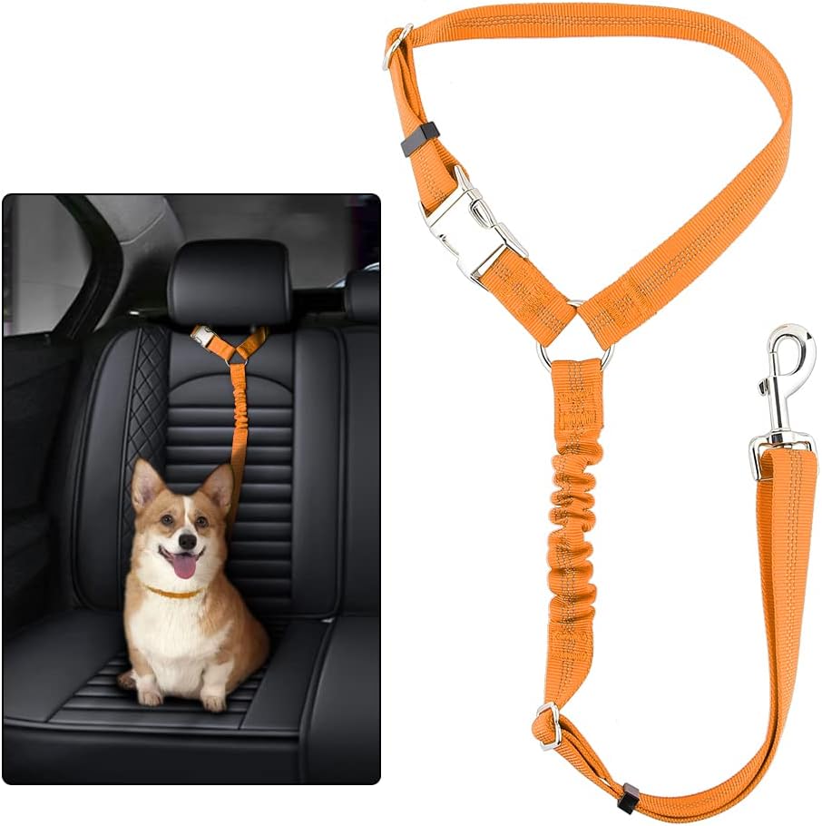 Plutus Pet Dog Seat Belt for Car Headrest, Reflective and Adjustable Restraint with Elastic Bungee