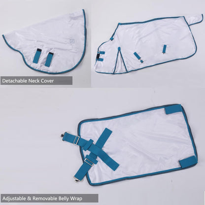 Horse Fly Sheet with Detachable Neck Cover & Belly Wrap, Adjustable Fly Sheet for Horses