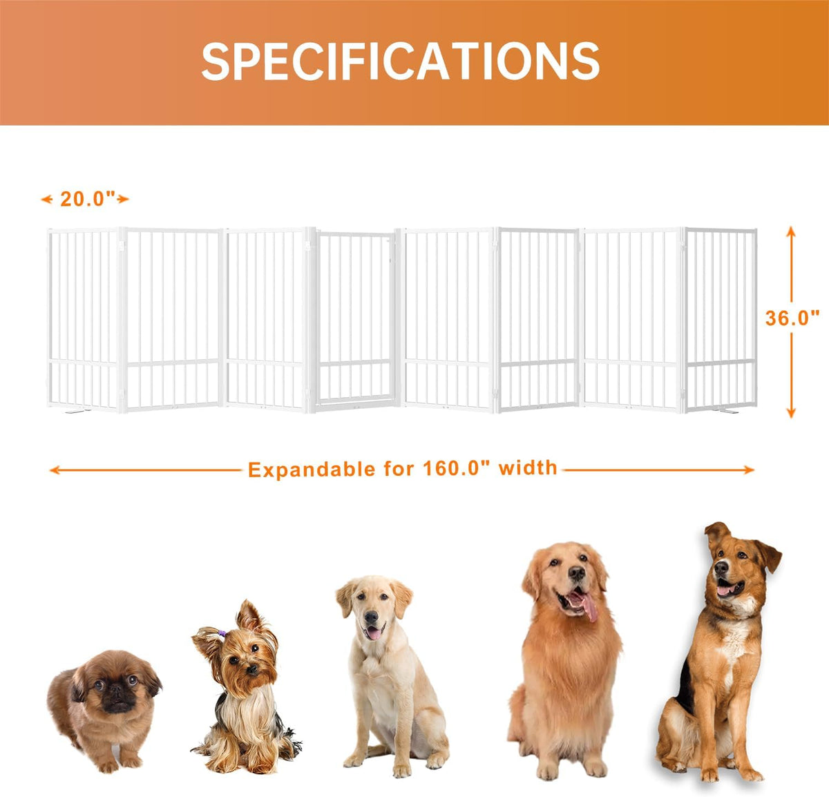 Full Metal Freestanding Dog Gate with Door, 36''Height Foldable Pet Dog Fence for Indoor & Outdoor