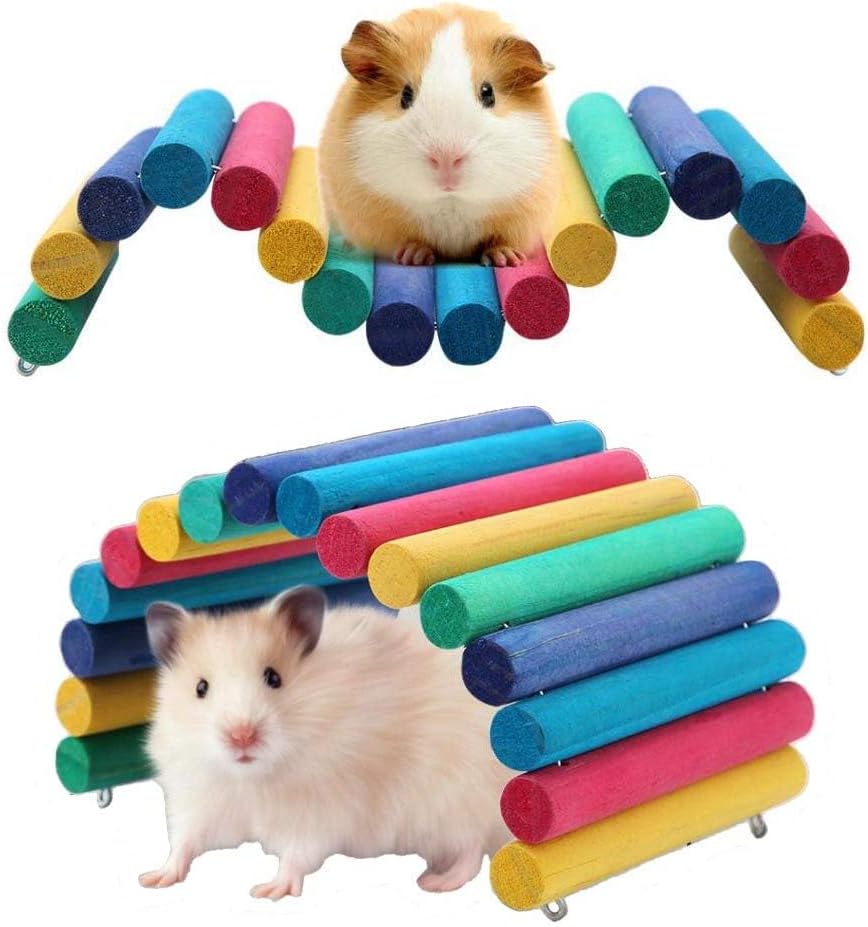 PIVBY 2PCS Wooden Hamster Bridge, Flexible Natural Wooden Ladder Bridge Tunnel Hideout, Hamster