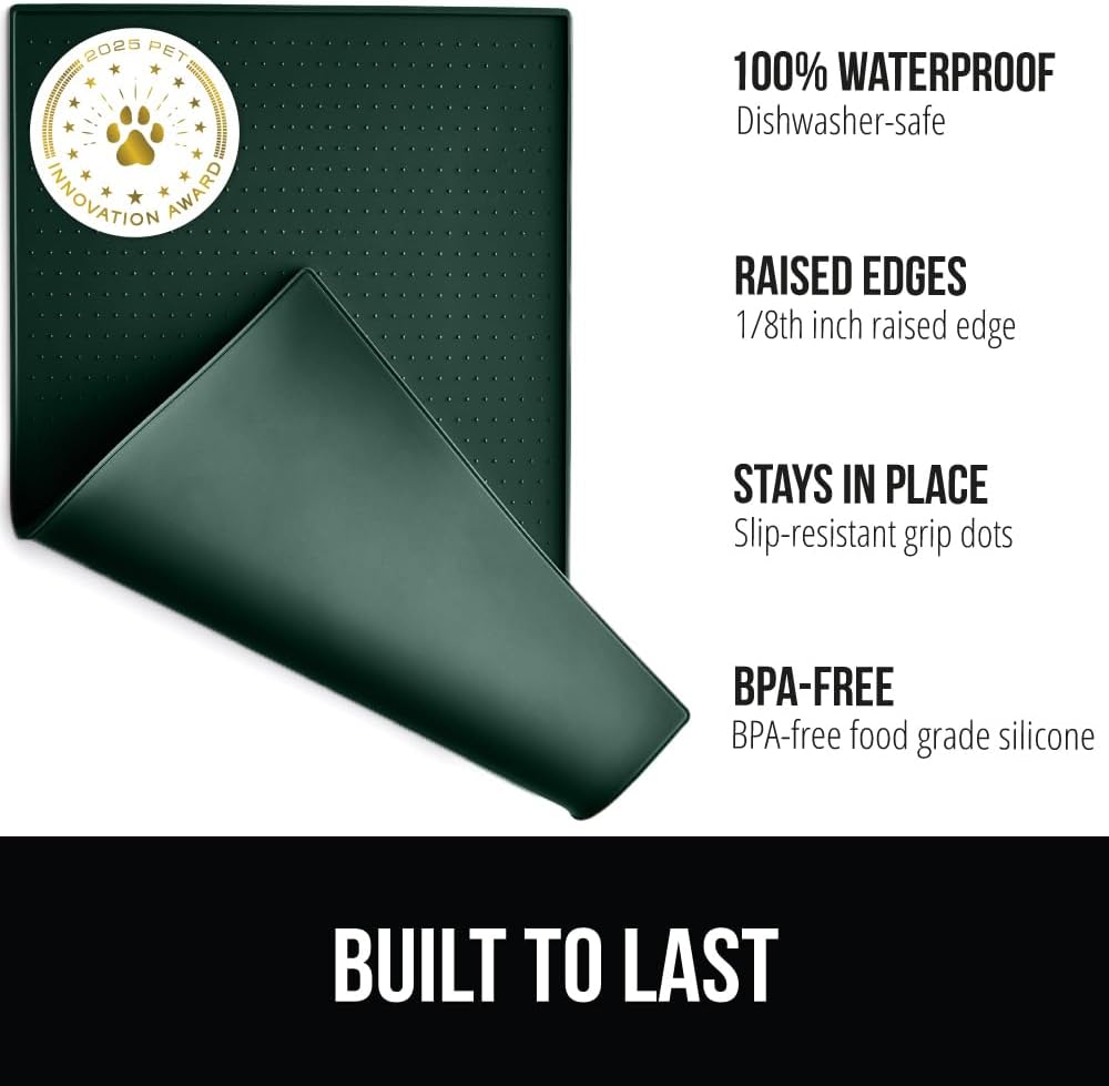 GORILLA GRIP 100% Waterproof Raised Edge BPA Free Silicone Pet Feeding Mat, Dog Cat Food Mats