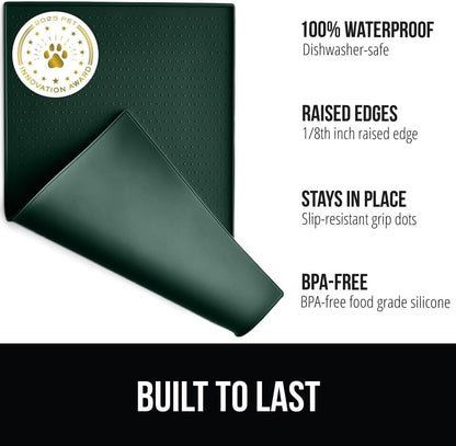 GORILLA GRIP 100% Waterproof Raised Edge BPA Free Silicone Pet Feeding Mat, Dog Cat Food Mats