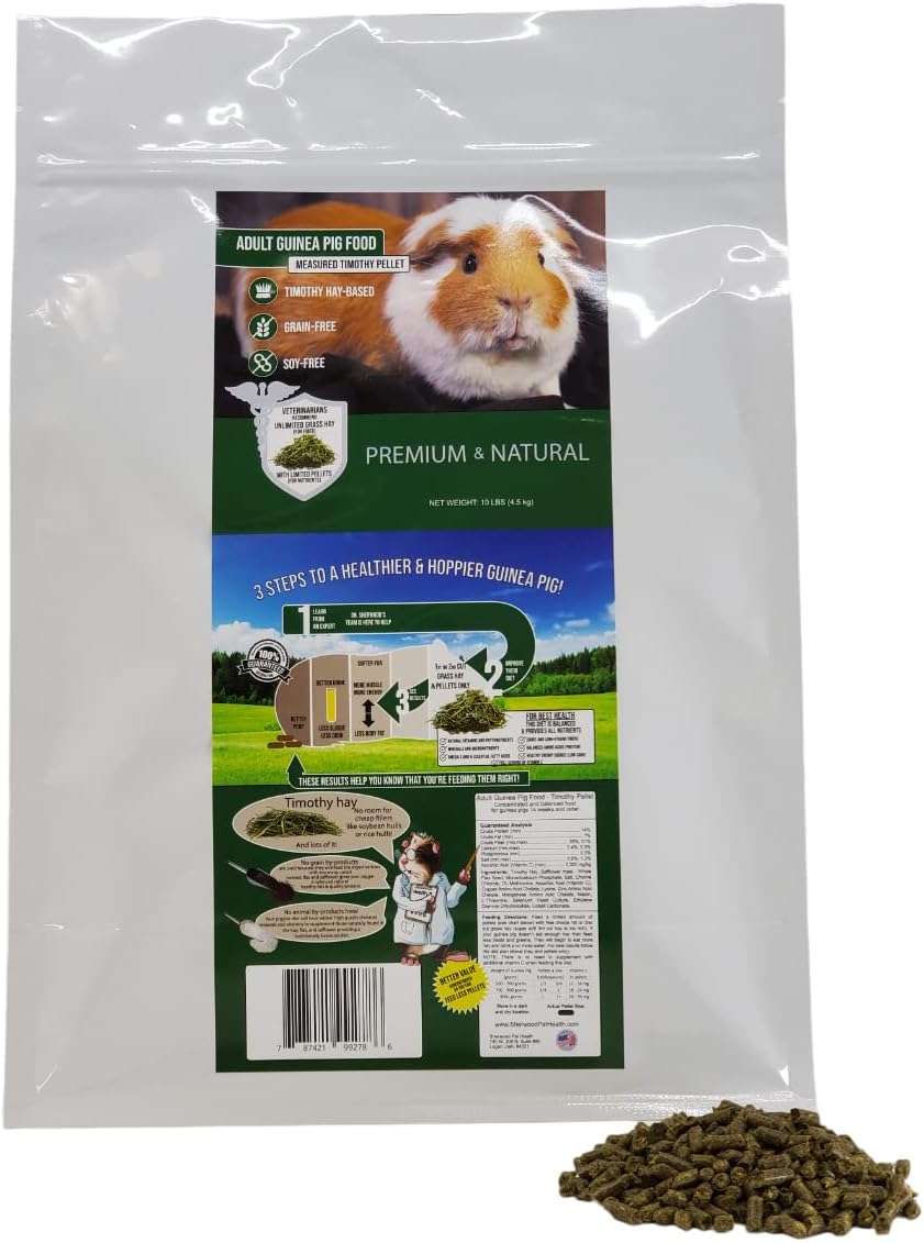 Sherwood Pet Health Adult Guinea Pig Food Measured Timothy Pellet (10 Pound) Hay-Based, Grain-Free