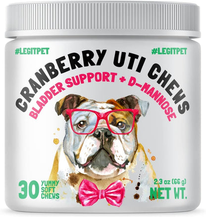 Cranberry UTI Chews for Dogs Bladder Support + D-Mannose Supports Kidney Urinary Tract and Bladder