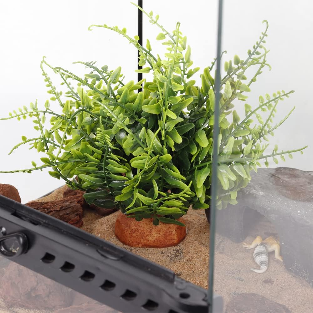 Fake Green Boston Fern, Reptile Plants for Terrarium, Amphibian Tank Accessories Habitat Decor fit