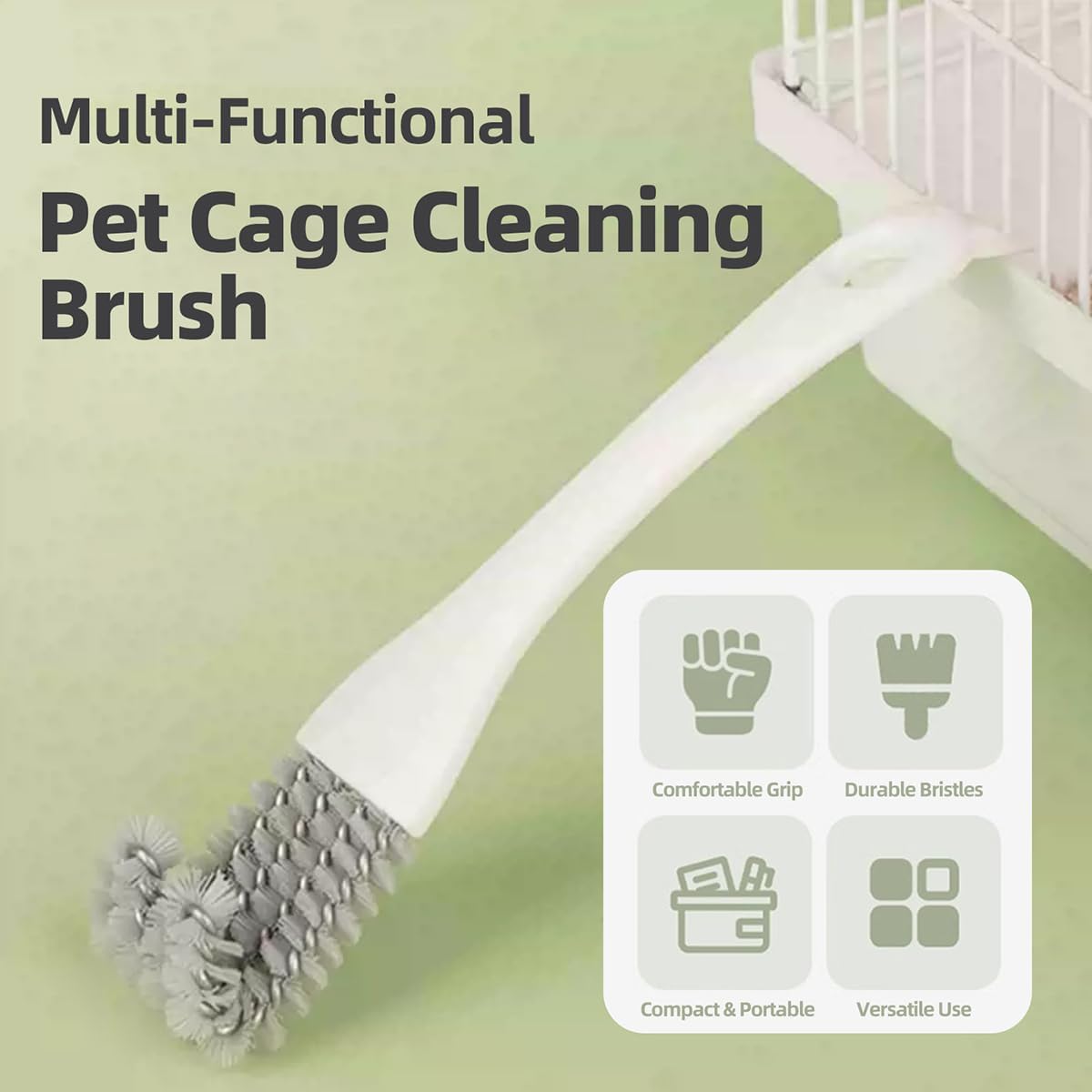 MANON ROSA 2-in-1 Bird Cage Cleaner Brush & Scoop with Long Handle and Curved Brush Head - for