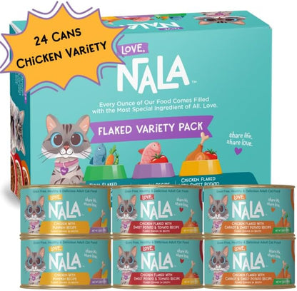 LOVE, NALA - FLAKED Chicken Variety Pack - 24 Pack - Natural Adult Cat Wet Food - Grain Free