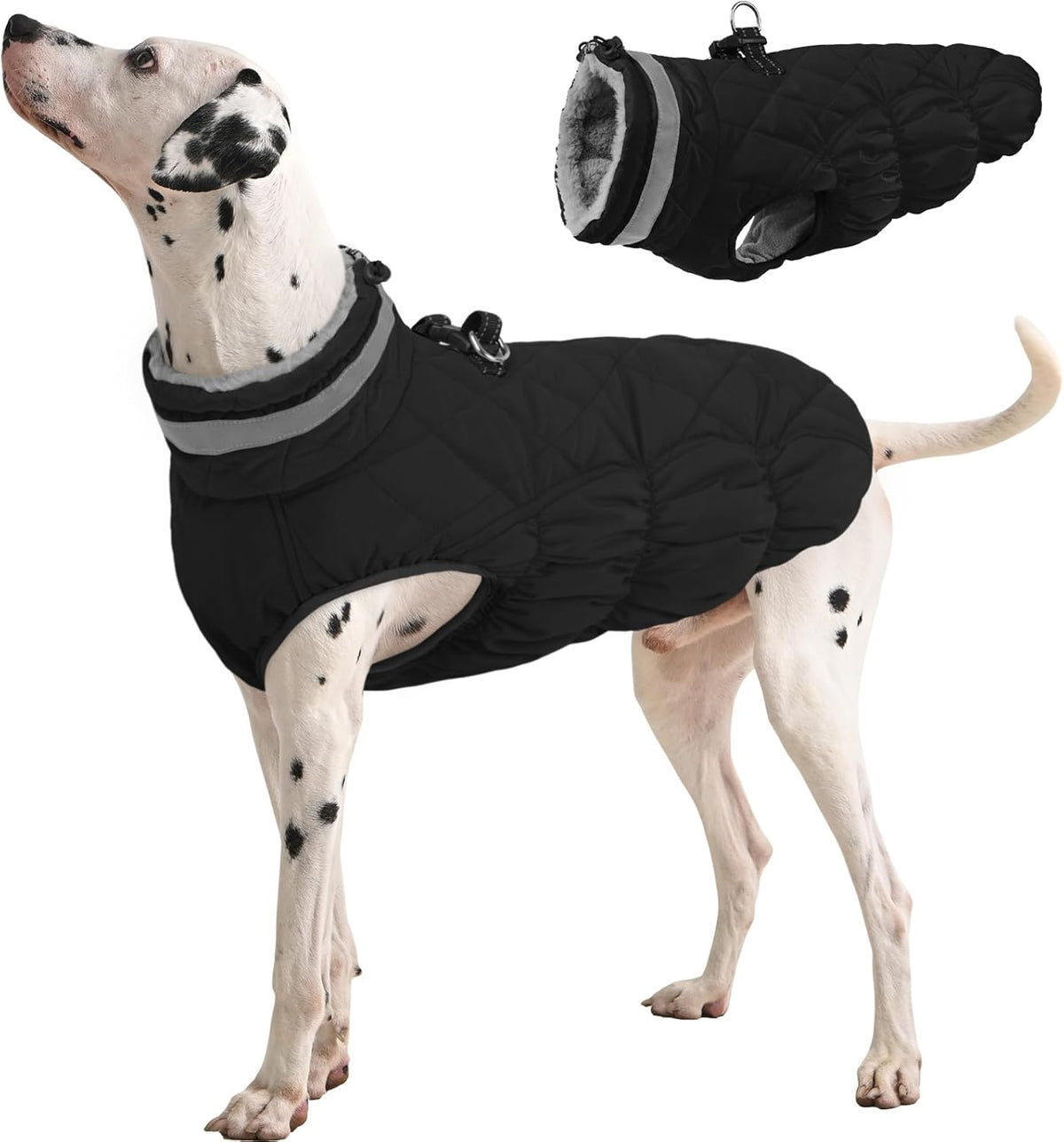 FUAMEY Dog Coat for Large Dogs,Waterproof Dog Winter Jacket with Harness Built in Puppy Cold