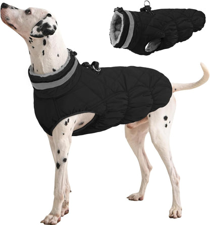 FUAMEY Dog Coat for Large Dogs,Waterproof Dog Winter Jacket with Harness Built in Puppy Cold