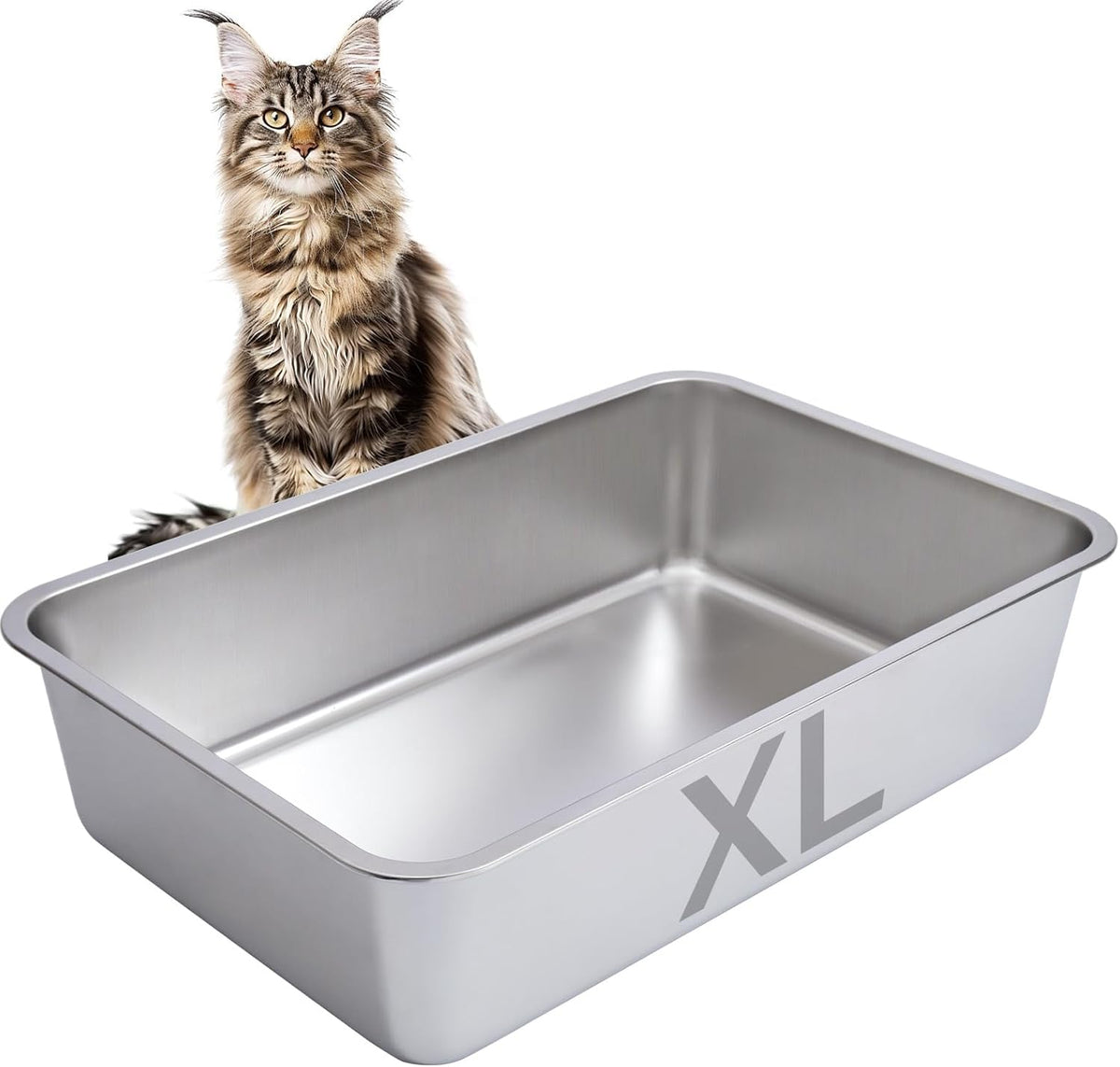 Stainless Steel Cat Litter Box-6" High Side Metal Litter Box,XLarge Stainless Steel LitterBox,Cat