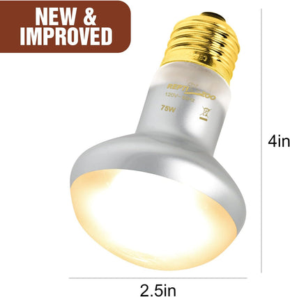 REPTI ZOO 2 Pack Heat Lamp 75W, Intense Basking Spot Simulated Natural Sunlight Heating Lamp Bulb