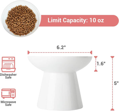 Extra Wide Elevated Ceramic Cat Bowl, 6.2" Shallow Dish for Whisker Fatigue Relief, 5" Height for