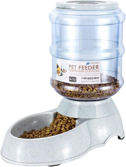 Flexzion Gravity Pet Feeder Food Dispenser (6-12 lb Size) Automatic Replenish Dry Food Storage