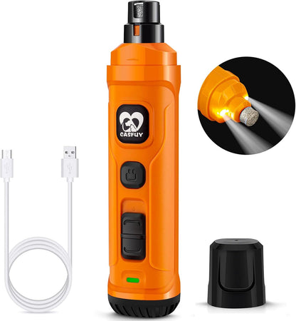 Casfuy Dog Nail Grinder with 2 LED Light - New Version 2-Speed Powerful Electric Pet Nail Trimmer