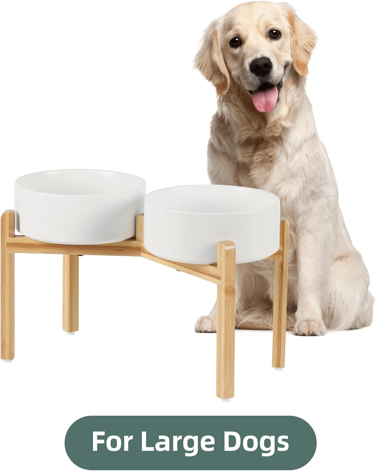 Ceramic Raised Double Bowls Set with Stand, Food & Water Bowls for Large Breed Dogs, Weighted Dog
