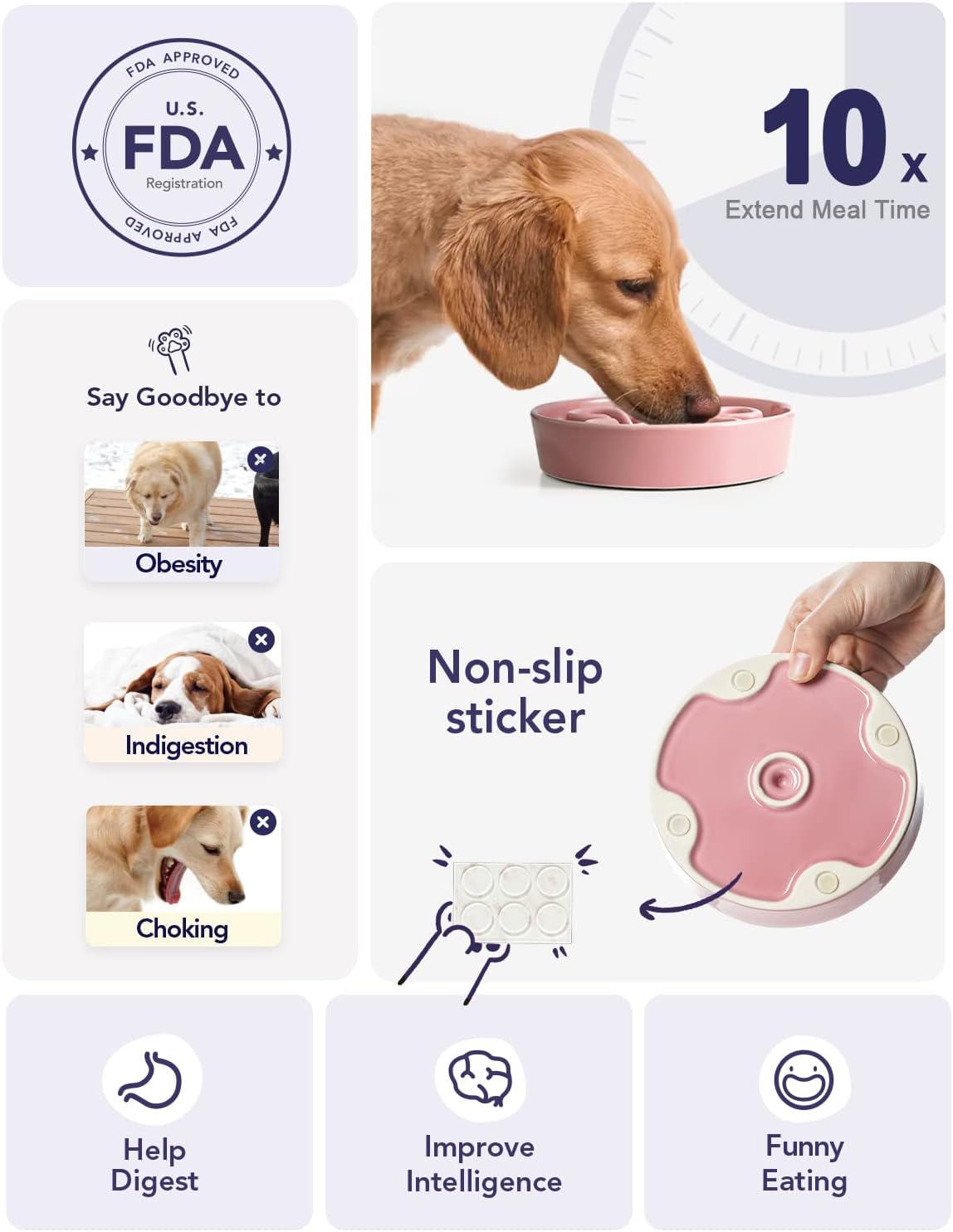 LE TAUCI Ceramic Slow Feeder Dog Bowls Small Breed, 0.6 Cups Dog Food Dish for Fast Eaters, Puzzle
