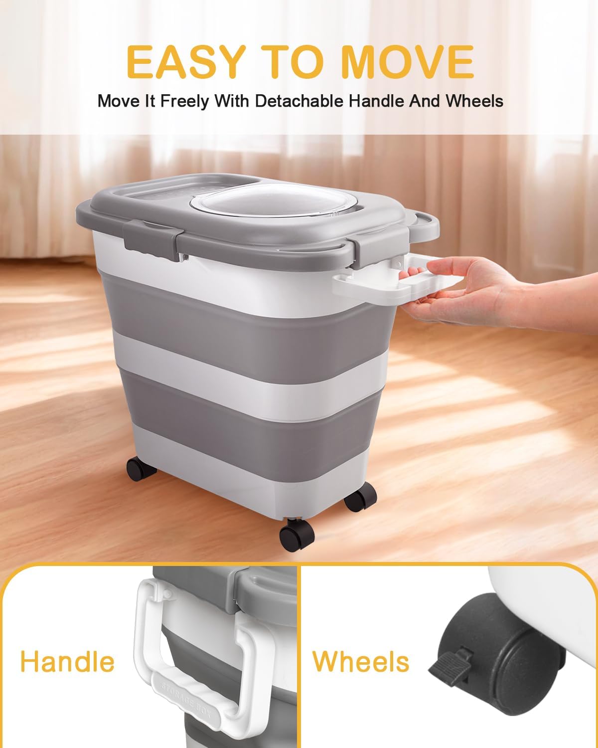 25-28lbs Dog Food Storage Container, Collapsible Dog Food Container, Wheels, Handle, Airtight Pet
