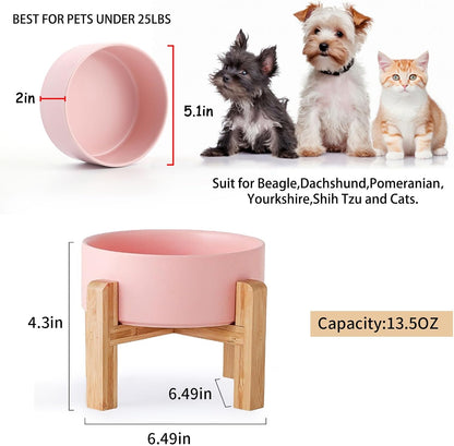 Petygooing PinkElevated/Raised Ceramic Dog Bowl for Small Breeds, Dog Food Water Dish with