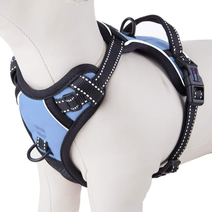 PHOEPET No Pull Dog Harness Reflective Adjustable with 2 Metal Leash Hooks and Soft Training Handle