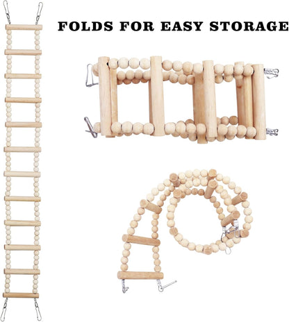 Long Bird Ladder with Wooden Rungs and Beads, Parakeet Climbing Swing Toys, Bird Cage Accessories