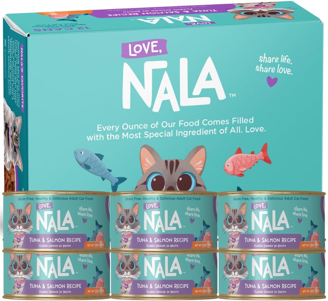 LOVE, NALA - Natural Adult Cat Wet Food - FLAKED Tuna and Salmon in Broth- Grain Free, Non-GMO