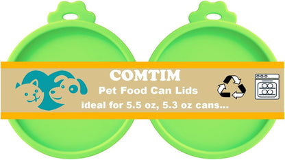 Comtim Cat Food Can Covers Lids for 5.5 oz Cans, 2 Pack Silicone Cat Food Can Lids for 5.5 oz 5.3