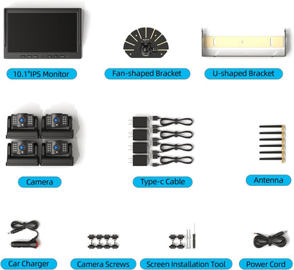 eRapta 4 Wireless Backup Camera Magnetic: 10.1" IPS Full-Size DVR Monitor, Install-Free RV Camera