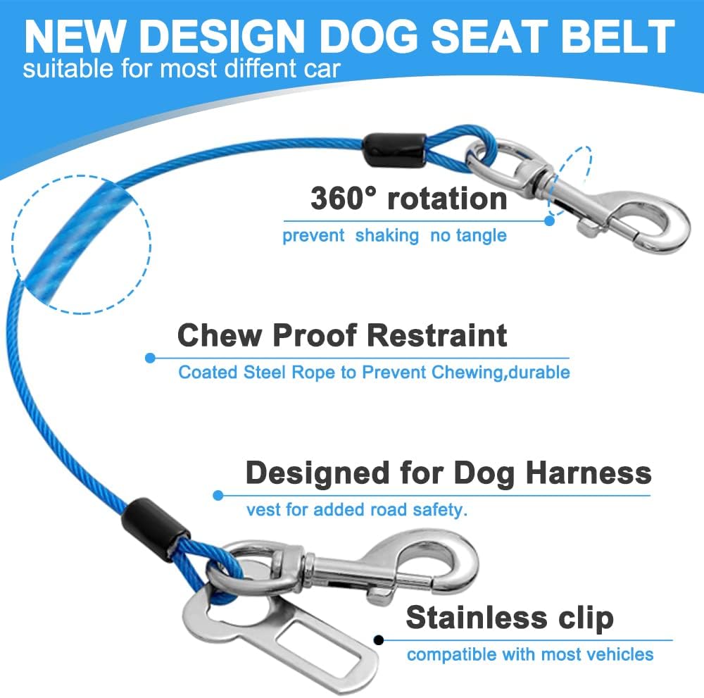 Dog Seat Belt Harness for Car,2pcs Dog Seatbelt of Coated Wire Leash Safety Restraint,No Chew